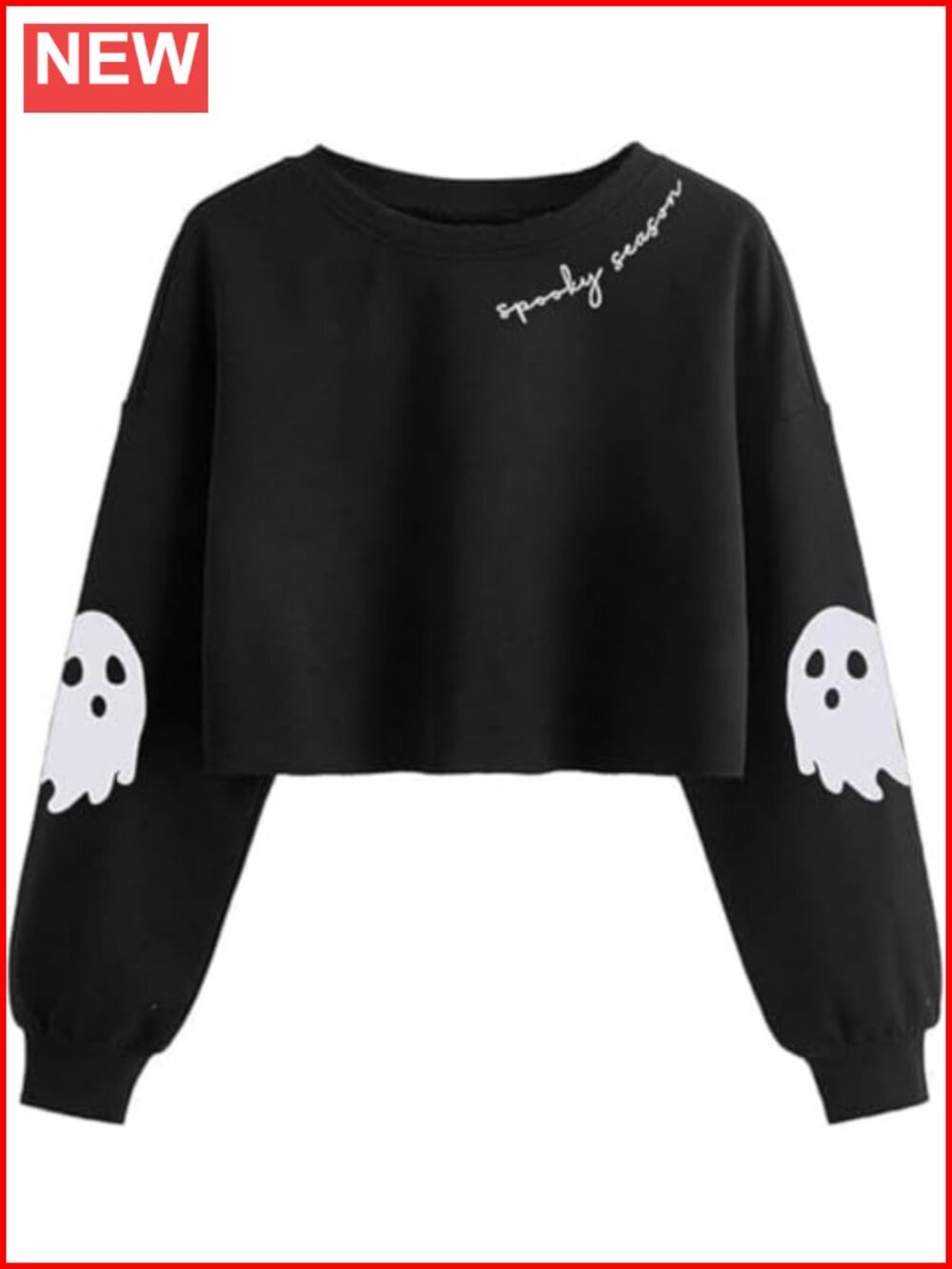Ghost Crop Sweatshirt Lantern Sleeve Pullover Fall Halloween
